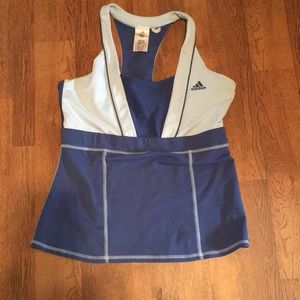Adidas racer back sports tank L blue long line length tankini style climalite